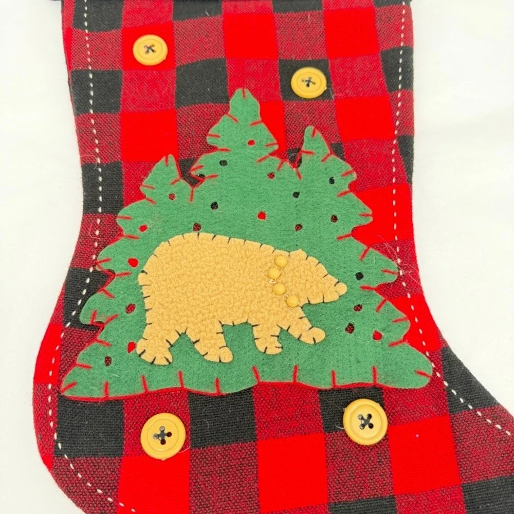 Walmart Christmas Stocking Buffalo Plaid Bear Tree Cabin Lodge Holiday Decor
